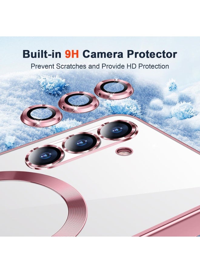 جراب متوافق مع هاتف سامسونج A17، غطاء حماية مغناطيسي شفاف مقاوم للصدمات، يدعم الشحن اللاسلكي MagSafe، لا يصفر لونه، مزود بواقي لعدسة الكاميرا (جراب سامسونج A17) (وردي) - Image 2